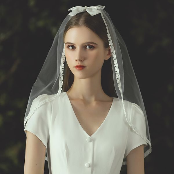 v728 elegant elbow length white wedding bride veil lace edge one-layer plain tulle marriage bridal headdress with satin bowknot, Black
v728 elegant elbow length white wedding bride veil lace edge one-layer plain tulle marriage bridal headdress with satin bowknot, Black