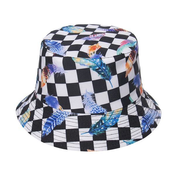 2021 new black and white plaid colorful feather reversible fisherman hat womens trendy sun hat sun-proof basin hat mens and womens hats no., Blue;gray
2021 new black and white plaid colorful feather reversible fisherman hat womens trendy sun hat sun-proof basin hat mens and womens hats no., Blue;gray