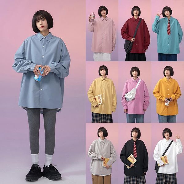 women's blouses & shirts 2021 long sleeve shirt women white turn down collar basic casual teen gril oversize loose blouse