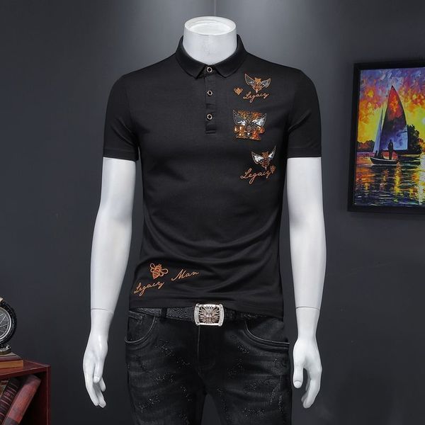men's polos breathable bee embroidery summer sequins short-sleeved lapel black shirt mannen polo cc0t, White;black
men's polos breathable bee embroidery summer sequins short-sleeved lapel black shirt mannen polo cc0t, White;black