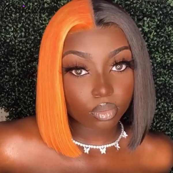 density short bob grey human hair wig brazilian remy orange highlight transparent lace wigs for women, Black;brown
density short bob grey human hair wig brazilian remy orange highlight transparent lace wigs for women, Black;brown
