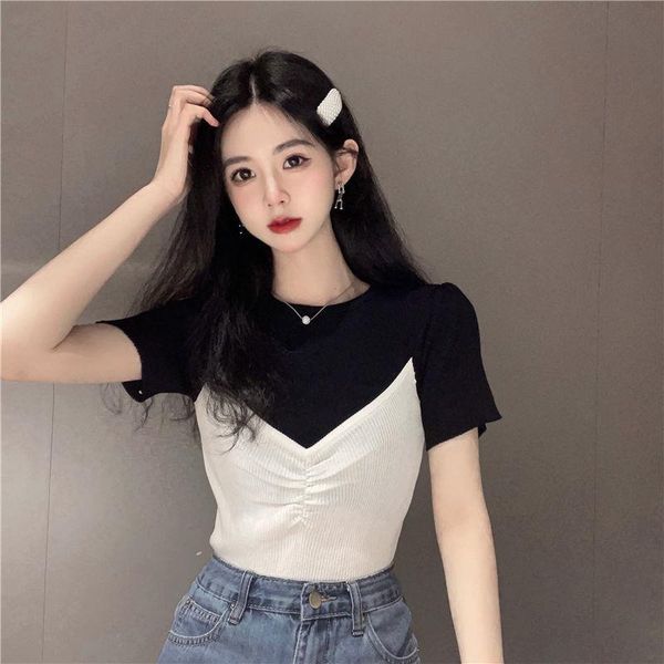 women's t-shirt woman tshirts short-sleeved summer fake two-piece short crop mujer camisetas, White
women's t-shirt woman tshirts short-sleeved summer fake two-piece short crop mujer camisetas, White
