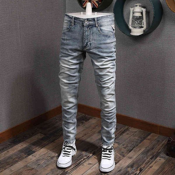 men's jeans italian style fashion light blue slim fit elastic vintage classical denim pants streetwear designer 71rn
men's jeans italian style fashion light blue slim fit elastic vintage classical denim pants streetwear designer 71rn
