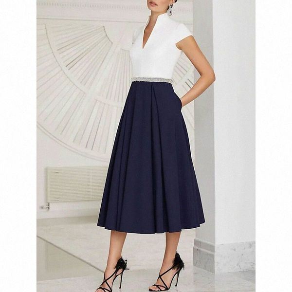 a-line mother of the bride dress elegant vintage v neck tea length stretch fabric short sleeve with sash / ribbon pleats 2022 69xc#, White;black
a-line mother of the bride dress elegant vintage v neck tea length stretch fabric short sleeve with sash / ribbon pleats 2022 69xc#, White;black