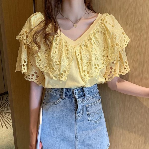 women's blouses & shirts ruffles hollow out plus size japan 2021 summer korean v-neck lace girls short sleeve t-shirt top, White
women's blouses & shirts ruffles hollow out plus size japan 2021 summer korean v-neck lace girls short sleeve t-shirt top, White