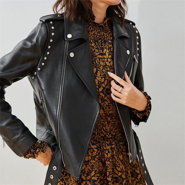 21 autumn and winter new handsome rivet locomotive sheep leather jacket versatile coat female 13062, Black
21 autumn and winter new handsome rivet locomotive sheep leather jacket versatile coat female 13062, Black