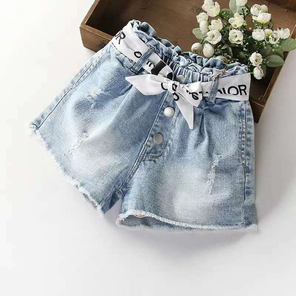women's shorts girls' denim summer stretch pierced children's high elastic casual korean pants, White;black
women's shorts girls' denim summer stretch pierced children's high elastic casual korean pants, White;black