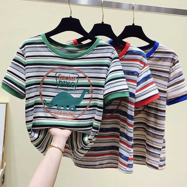 loose short-sleeved striped t-shirt female letter printing summer thin fashion foreign style round neck bottoming shirt 210706, White
loose short-sleeved striped t-shirt female letter printing summer thin fashion foreign style round neck bottoming shirt 210706, White