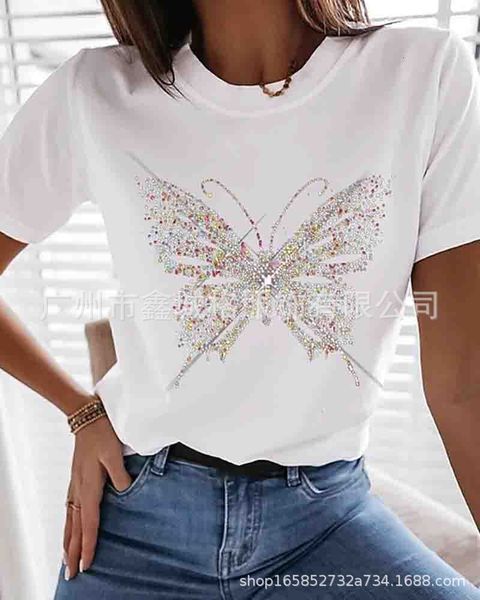 women's t-shirt spring and summer round neck short sleeve butterfly printed cotton casual jivg, White
women's t-shirt spring and summer round neck short sleeve butterfly printed cotton casual jivg, White