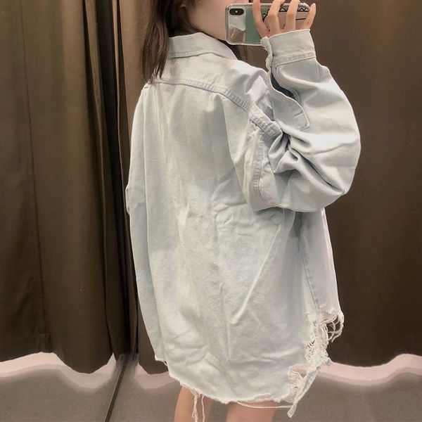 women's jackets autumn hole long sleeve denim coat turn-down collar oversize distressed female buttons coats streetwear ladies jac, Black;brown
women's jackets autumn hole long sleeve denim coat turn-down collar oversize distressed female buttons coats streetwear ladies jac, Black;brown