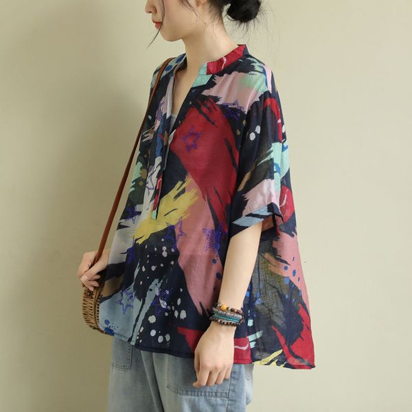 women's cape summer arts style women short sleeve loose v-neck shirts vintage print cotton casual blouses plus size femme blusas m, Black
women's cape summer arts style women short sleeve loose v-neck shirts vintage print cotton casual blouses plus size femme blusas m, Black