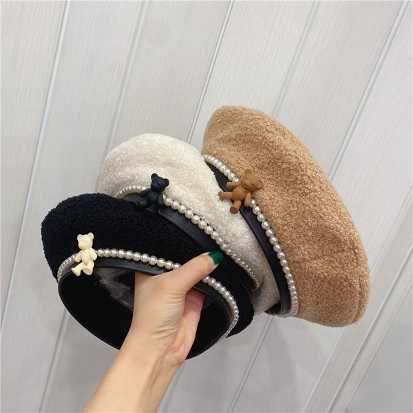 stingy brim hats little bear lamb cashmere beret small fragrance light luxury pearl painter hat female plush cute pumpkin hat, Blue;gray
stingy brim hats little bear lamb cashmere beret small fragrance light luxury pearl painter hat female plush cute pumpkin hat, Blue;gray