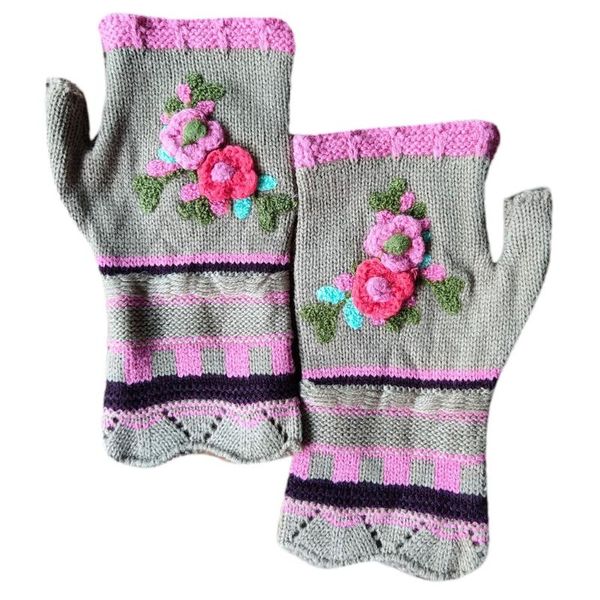 five fingers gloves women multicolor jacquard crochet floral fingerless knitted half finger texting mittens thumb hole arm warmers, Blue;gray
five fingers gloves women multicolor jacquard crochet floral fingerless knitted half finger texting mittens thumb hole arm warmers, Blue;gray