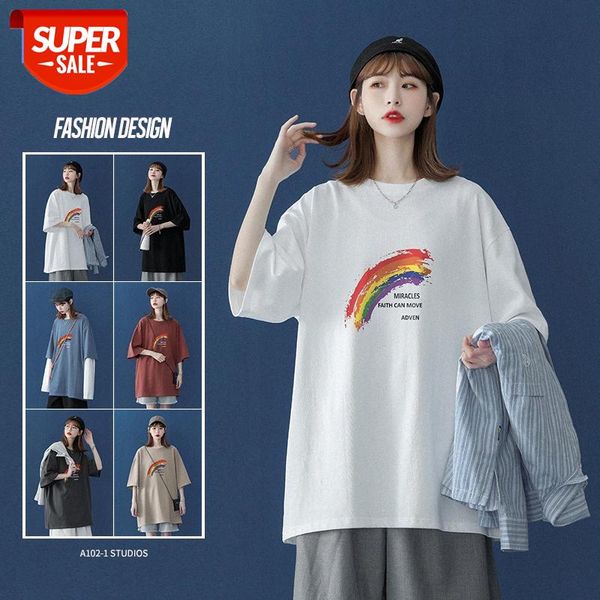 rainbow print short-sleeved shirt women's plus size loose all-match half-sleeved t-shirt #rt6g, White
rainbow print short-sleeved shirt women's plus size loose all-match half-sleeved t-shirt #rt6g, White