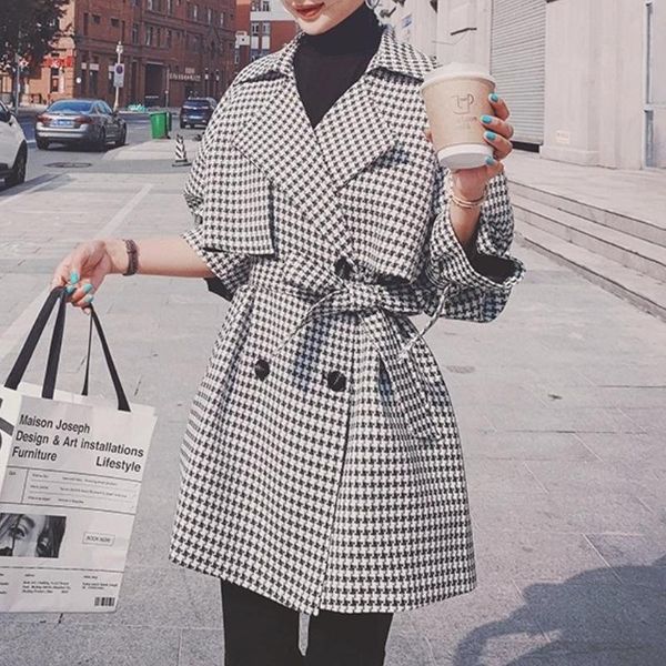 women's trench coats women autumn winter double breasted houndstooth trend coat long sleeve streetwear casual windbreaker elegant loose, Tan;black
women's trench coats women autumn winter double breasted houndstooth trend coat long sleeve streetwear casual windbreaker elegant loose, Tan;black