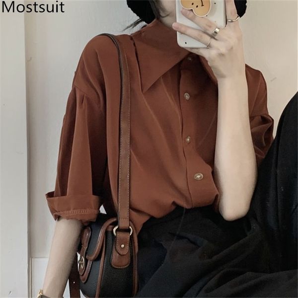 autumn korean sharp collar fashion women shirts blouses half sleeve single-breasted casual solid female blusas 210518, White
autumn korean sharp collar fashion women shirts blouses half sleeve single-breasted casual solid female blusas 210518, White