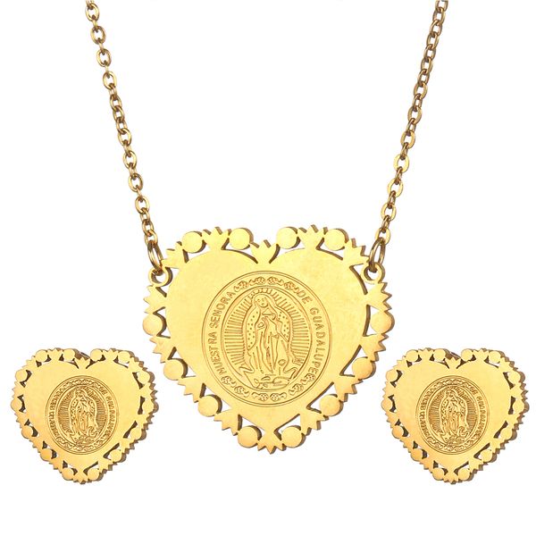 gold color virgin mary earrings necklaces stainless steel catholic charms heart jewelry sets for women men, Silver
gold color virgin mary earrings necklaces stainless steel catholic charms heart jewelry sets for women men, Silver