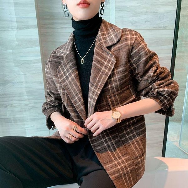 women's wool & blends autumn and winter plaid 100% pure high-end double-sided coat women's short fashion korean version, Black
women's wool & blends autumn and winter plaid 100% pure high-end double-sided coat women's short fashion korean version, Black