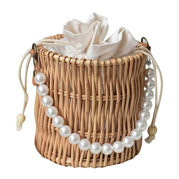 storage bags wicker pearl mini handbag, stylish weave bucket tote for beach travel party or daily leisure
storage bags wicker pearl mini handbag, stylish weave bucket tote for beach travel party or daily leisure