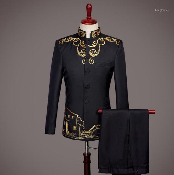 men's suits & blazers singer star dance clothing for men groom suit set with pants 2021 mens chinese tunic chorus stage costume formal, White;black
men's suits & blazers singer star dance clothing for men groom suit set with pants 2021 mens chinese tunic chorus stage costume formal, White;black