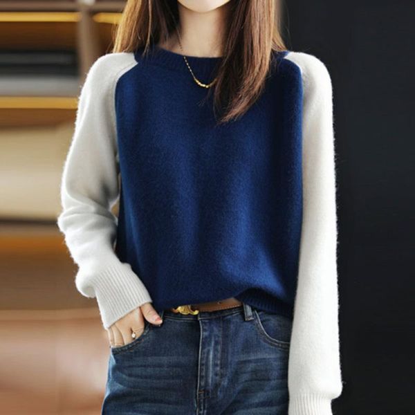 women's sweaters cashmere knit sweater women autumn winter round neck pullover contrast color loose bottoming woolen, White;black
women's sweaters cashmere knit sweater women autumn winter round neck pullover contrast color loose bottoming woolen, White;black