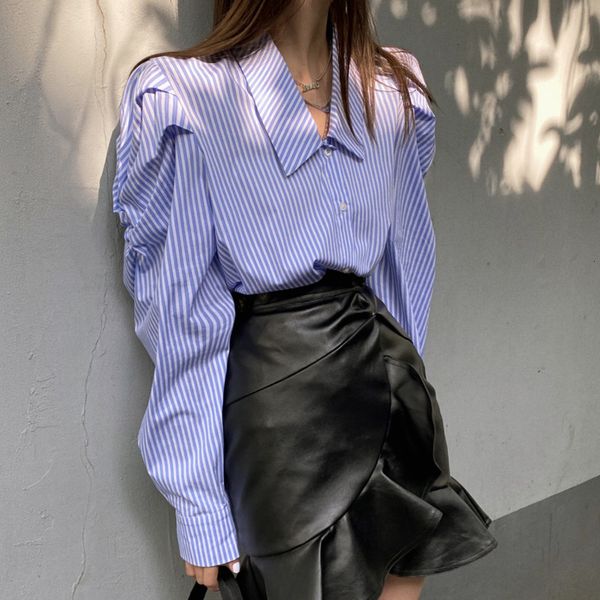 dress korean autumn stripe stripes puff glove casual lapel blusa ol female loose women's style, Black;gray
dress korean autumn stripe stripes puff glove casual lapel blusa ol female loose women's style, Black;gray