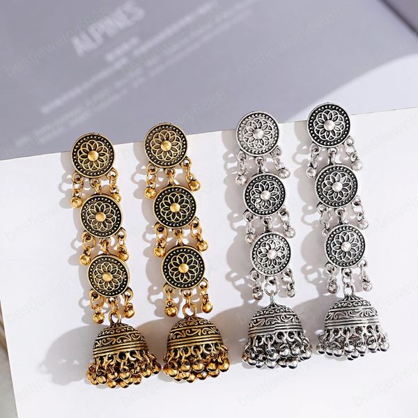 round multi-layer indian jhumka dangle earrings for women bohemian retro gold bell long tibetan earrings oorbellen, Silver
round multi-layer indian jhumka dangle earrings for women bohemian retro gold bell long tibetan earrings oorbellen, Silver