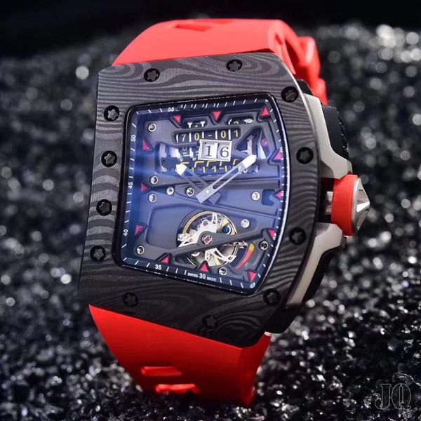 men automatic mechanical red black blue rubber bracelet watches tourbillion limited sapphire glass back carbon fiber wristwatches, Slivery;brown
men automatic mechanical red black blue rubber bracelet watches tourbillion limited sapphire glass back carbon fiber wristwatches, Slivery;brown