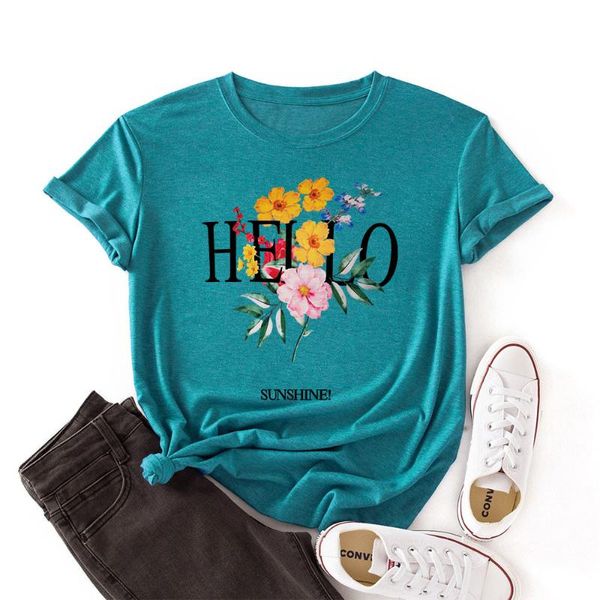 women's t-shirt hello sunshine floral print summer women t shirt vintage cotton o-neck tshirt short sleeve tees harajuku, White
women's t-shirt hello sunshine floral print summer women t shirt vintage cotton o-neck tshirt short sleeve tees harajuku, White