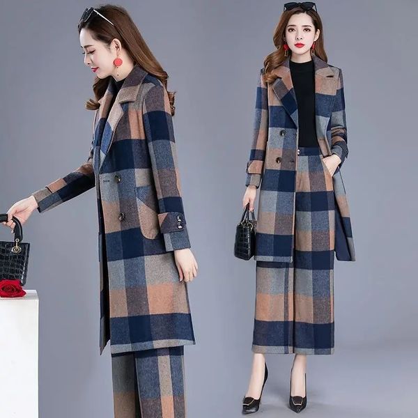 single/suit women autumn winter outfit temperament woolen plaid coat wide leg pants womans fashion two piece sets 515, White
single/suit women autumn winter outfit temperament woolen plaid coat wide leg pants womans fashion two piece sets 515, White