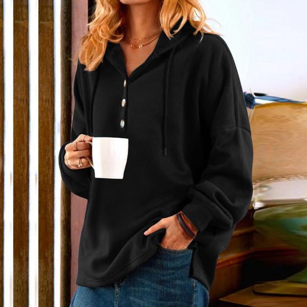 women's hoodies & sweatshirts hoodie sweatshirt blouse casual long sleeve solid color button down pullover ladies clothing ropa mujer, Black
women's hoodies & sweatshirts hoodie sweatshirt blouse casual long sleeve solid color button down pullover ladies clothing ropa mujer, Black
