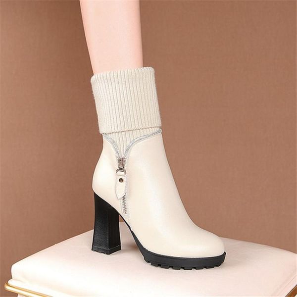 boots pxelena genuine leather+knitting ankle lady 2021 winter shoes women block high heels zipper office party work daily date, Black
boots pxelena genuine leather+knitting ankle lady 2021 winter shoes women block high heels zipper office party work daily date, Black