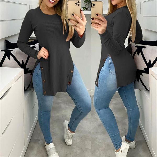 women's blouses & shirts autumn casual long sleeve lady shirt spring elegant o neck women rib blouse side slit button pullover str, White
women's blouses & shirts autumn casual long sleeve lady shirt spring elegant o neck women rib blouse side slit button pullover str, White