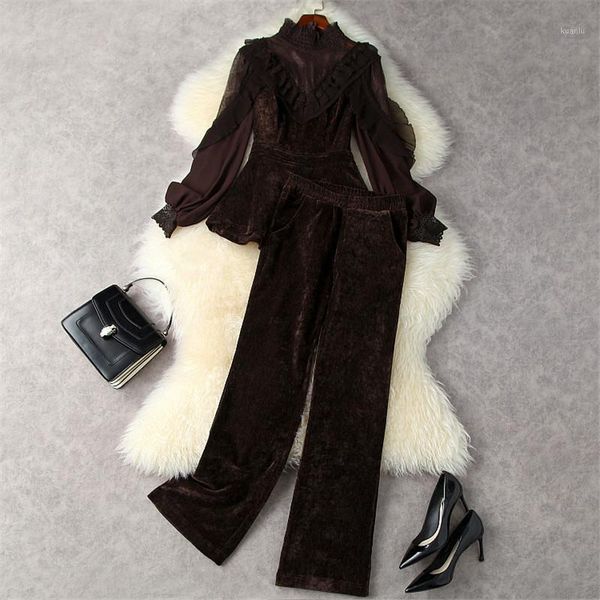 women's two piece pants autumn winter 2021 ol 2 outfits vintage lantern sleeve ruffles lace velvet blouse + set trousers suits, White
women's two piece pants autumn winter 2021 ol 2 outfits vintage lantern sleeve ruffles lace velvet blouse + set trousers suits, White