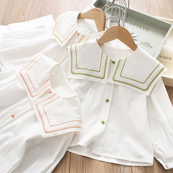 shirts korean girl's shirt solid color spring navy big-over embroidery collar kids blouse spring,2021, White;black
shirts korean girl's shirt solid color spring navy big-over embroidery collar kids blouse spring,2021, White;black