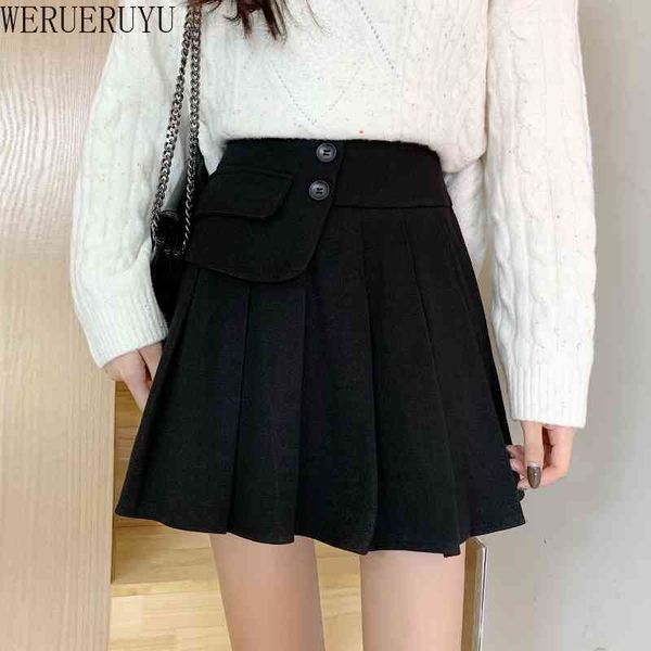 werueruyu women winter woolen pleated skirt female korean style high waist short skirt fashion a-line half-length skirt 210608, Black
werueruyu women winter woolen pleated skirt female korean style high waist short skirt fashion a-line half-length skirt 210608, Black