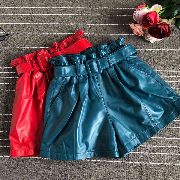 women's shorts 2021 female fall into sheep's clothing fancy legged real leather belt high waist short pants a711, White;black
women's shorts 2021 female fall into sheep's clothing fancy legged real leather belt high waist short pants a711, White;black