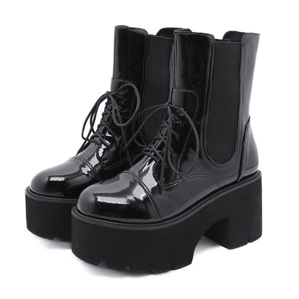 boots lucyever women autumn winter chunky fashion lace up patent leather platform shoes woman thick high heels ankle punk, Black
boots lucyever women autumn winter chunky fashion lace up patent leather platform shoes woman thick high heels ankle punk, Black