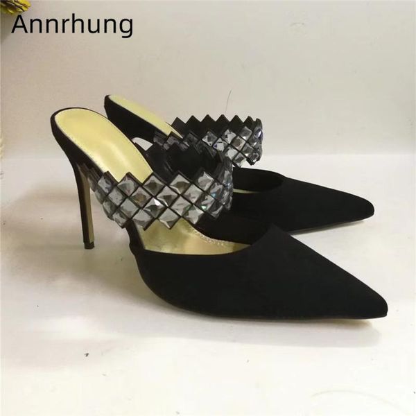 slippers diamond one-strap pointed toe runway mules 10cm stiletto heel luxury black suede rhinestone decor chic summer women
slippers diamond one-strap pointed toe runway mules 10cm stiletto heel luxury black suede rhinestone decor chic summer women