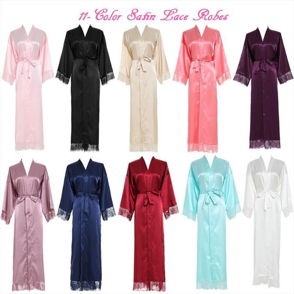 long solid satin robe bridal women sleepwear bridesmaid robes lace trim wedding bathrobe dressing gowns, Black;red
long solid satin robe bridal women sleepwear bridesmaid robes lace trim wedding bathrobe dressing gowns, Black;red