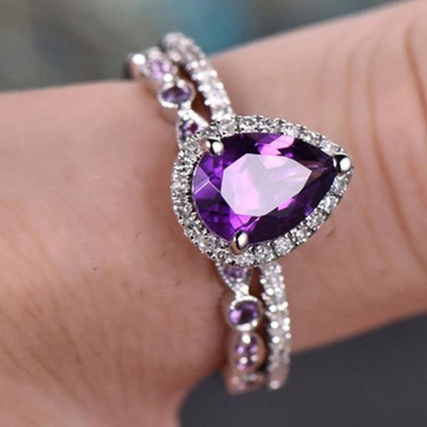 wedding rings vintage 2pcs/set purple stone engagement women 's drop shape zircon bridal ring set jewelry gift, Slivery;golden
wedding rings vintage 2pcs/set purple stone engagement women 's drop shape zircon bridal ring set jewelry gift, Slivery;golden