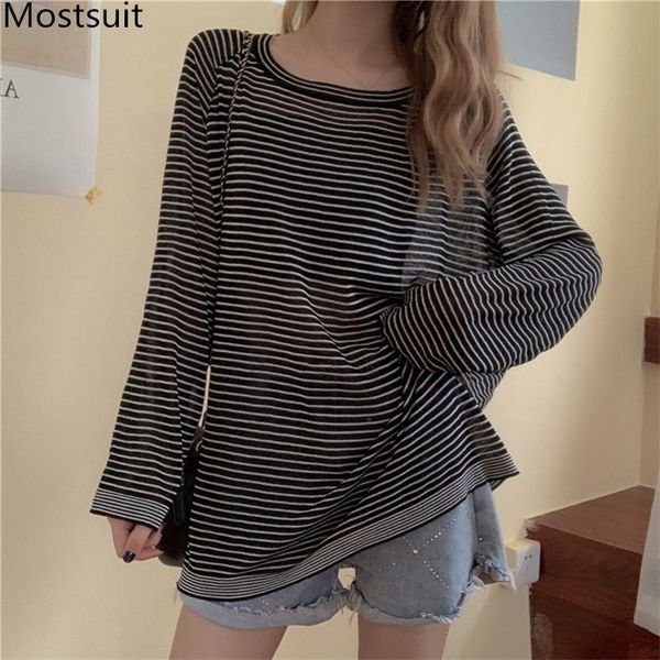 thin striped knitted t shirt women see-through full sleeve o-neck sunscreen tees pullover casual fashion loose t-shirt 210514, White
thin striped knitted t shirt women see-through full sleeve o-neck sunscreen tees pullover casual fashion loose t-shirt 210514, White