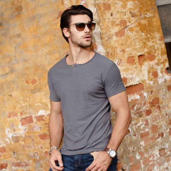 men's short sleeve summer t shirt 100% cotton o-neck solid color slub single button classic fashion tees c152 t-shirts, White;black
men's short sleeve summer t shirt 100% cotton o-neck solid color slub single button classic fashion tees c152 t-shirts, White;black