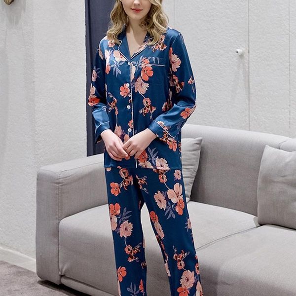 women's blouses & shirts women autumn ice silk 2 piece pajamas set long sleeve buttons pants floral leaves leopard print loose sleepwe, White
women's blouses & shirts women autumn ice silk 2 piece pajamas set long sleeve buttons pants floral leaves leopard print loose sleepwe, White