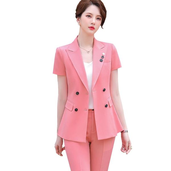 women's two piece pants black pink yellow summer formal office ladies pant suit women short sleeve double breasted blazer and trouser s, White
women's two piece pants black pink yellow summer formal office ladies pant suit women short sleeve double breasted blazer and trouser s, White