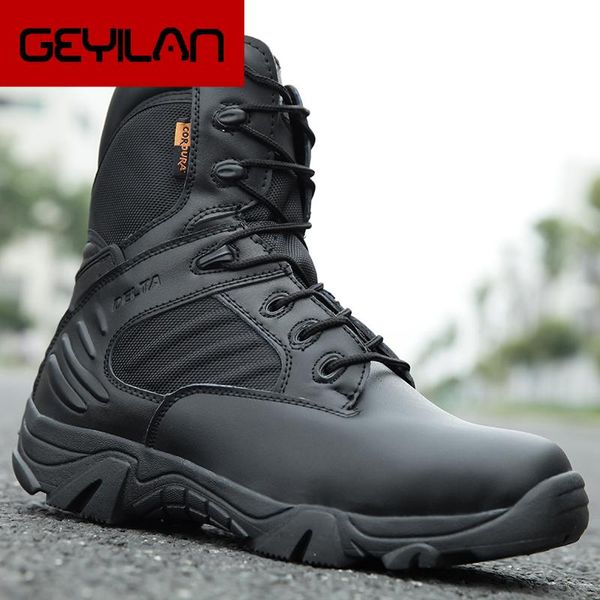 boots special force leather waterproof desert combat ankle boot army work shoes plus size 39-47, Black