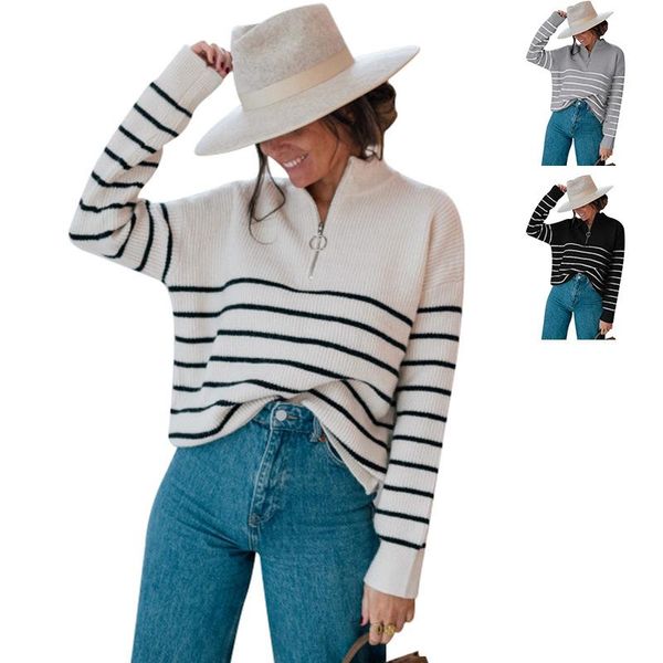 women's sweaters print knitted sweater women elegant striped pullovers winter loose long streetwear sueter mujer 2021, White;black
women's sweaters print knitted sweater women elegant striped pullovers winter loose long streetwear sueter mujer 2021, White;black