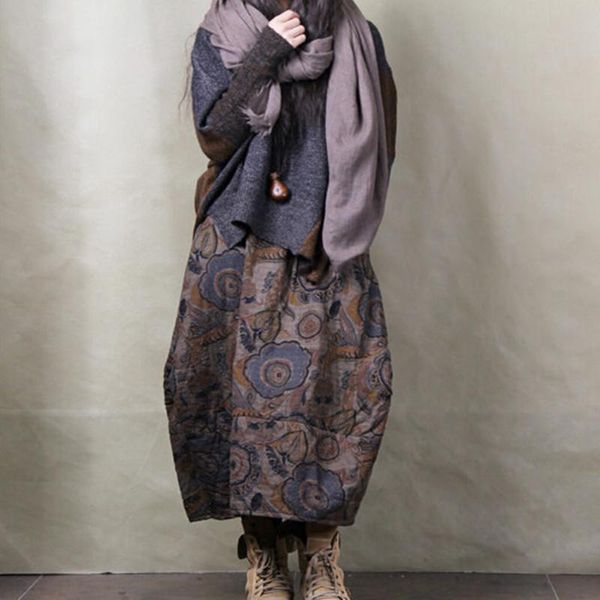 skirts autumn winter vintage women skirt elastic waist flower cotton style national long, Black 
skirts autumn winter vintage women skirt elastic waist flower cotton style national long, Black