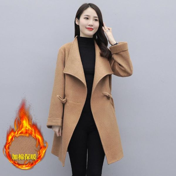 women's wool & blends woolen coat mid-length british style 2021 winter casual temperament waist-controlled slimming overcoat tide, Black
women's wool & blends woolen coat mid-length british style 2021 winter casual temperament waist-controlled slimming overcoat tide, Black
