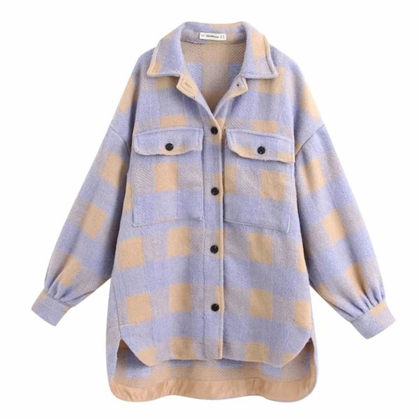 women leisure purple plaid loose woolen shirt jacket female double pockets oversize outwear coat chic long sleeve ct387 210420, Black;brown
women leisure purple plaid loose woolen shirt jacket female double pockets oversize outwear coat chic long sleeve ct387 210420, Black;brown